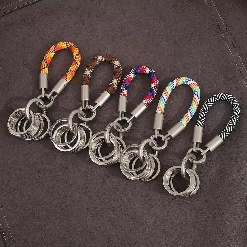 Premium-feel Titanium-colored Alloy Keychain With Multi-ring Pendants A Handy Tool For Organizing Keys Features Detachable