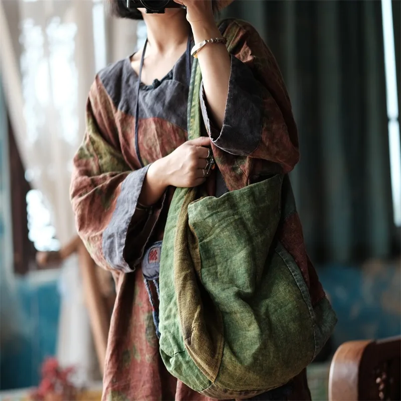 New Design Patchwork Vintage Cotton Single Shoulder Tote Bag Artistic Simplicity Fashion Big Handbag Lightweighted Shopping Bag