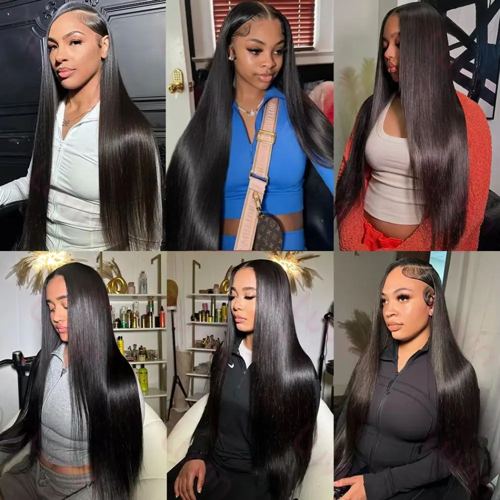 200 High Desity 50 Inch 13x6 13x4 HD Lace Front Human Hair Wigs Pre Plucked For Women Bone Straight Human Hair Lace Frontal Wigs