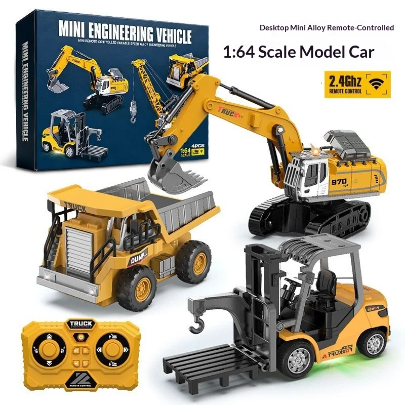 Mini Remote Control Alloy Engineering Vehicle 1 64 Scale 2.4Ghz Excavator Dump Truck Forklift Model For Desktop Collection