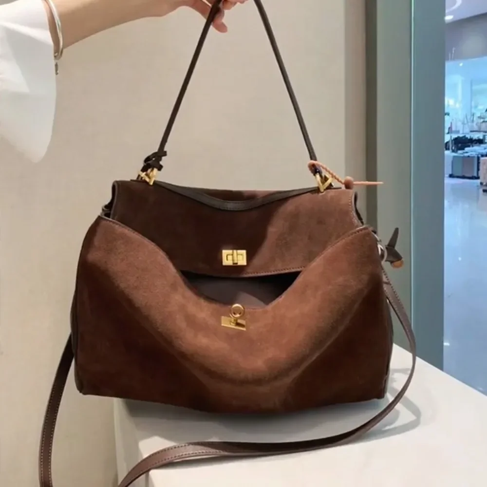 Luxury Brand Rodeo Women Bags Genuine Leather Brown Suede Women Totes Gold Buckle Women Shoulder Bags Fashion Women Handbags