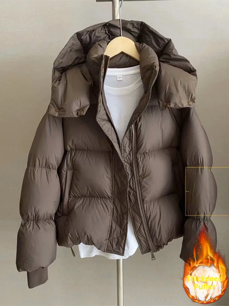 

Women's Short Padded Jacket Thickened down Cotton Coat Hooded Bread Style Outerwear Winter New Arrival Korean Loose Fit Coat