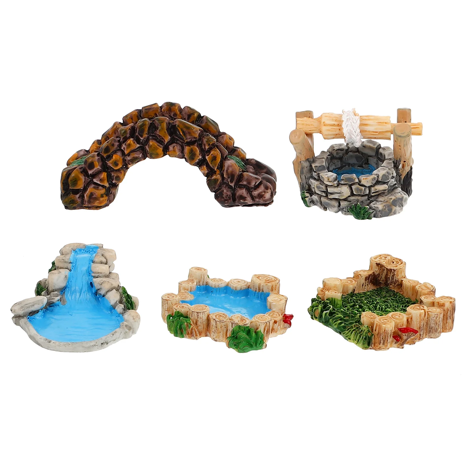 5 szt. Retro Żywiczne Mini Mostki Dekoracyjne Zestaw do Mikrokrajobrazu Ozdoba do Ogrodu Miniaturowa Ozdoba Krajobrazowa