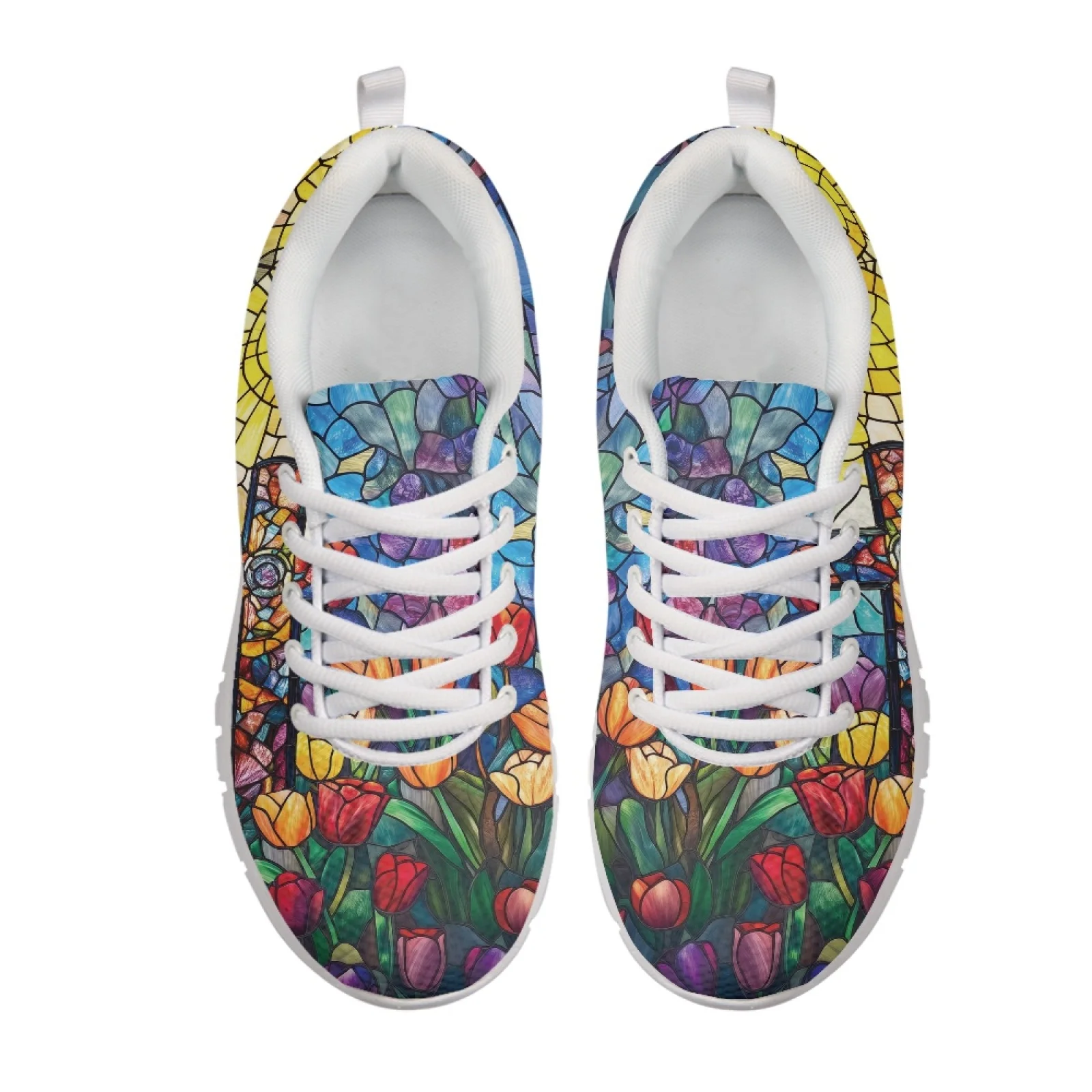 Coloranimal Musical Cross Floral Lightweight Sports Tennis Shoes for Men Mesh & EVA Sole Women Running Shoes for Training