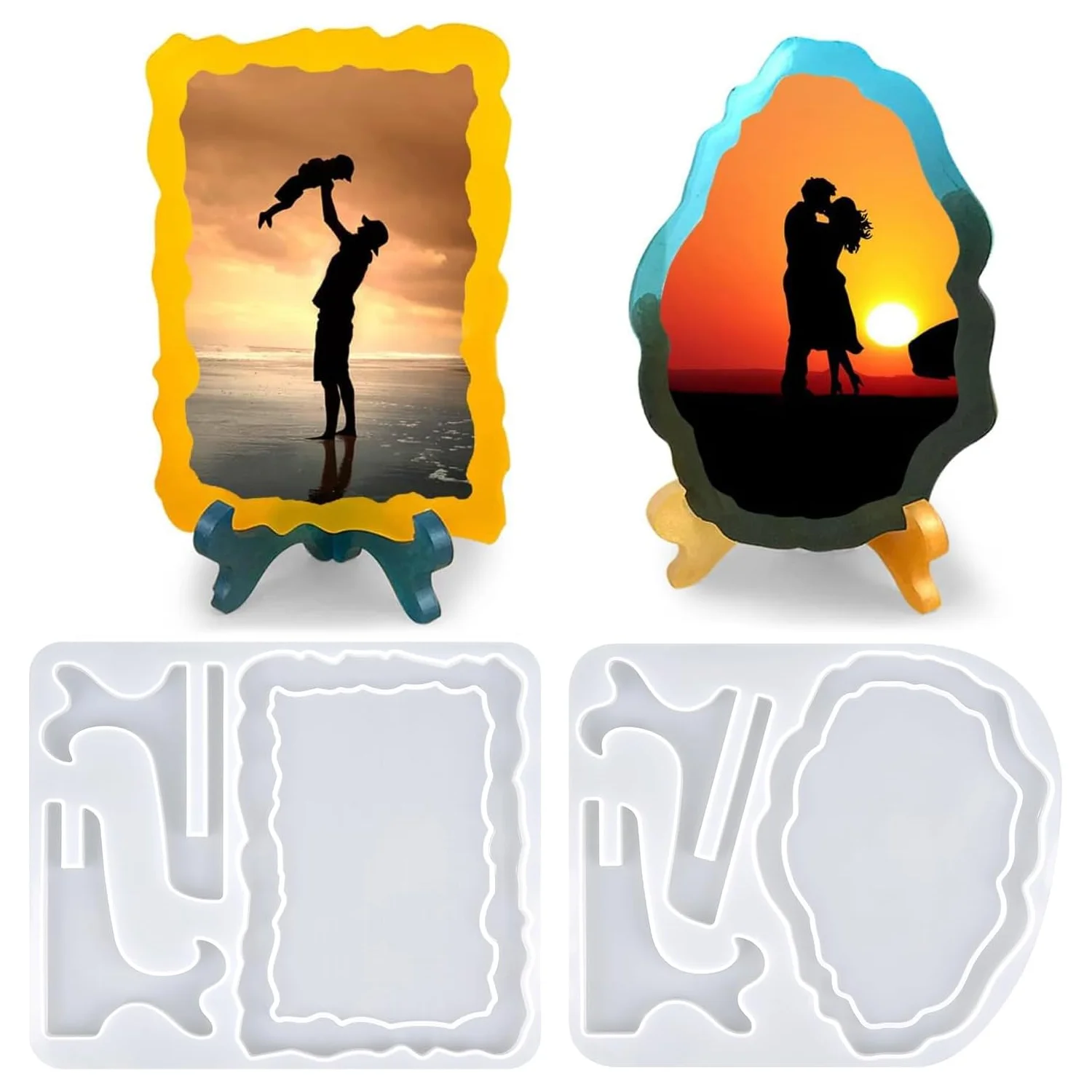 

2 Set Photo Frame Silicone Mold DIY Rectangle & Oval Frame with Stand Holder Molds for Resin Casting Handmade Home Decor