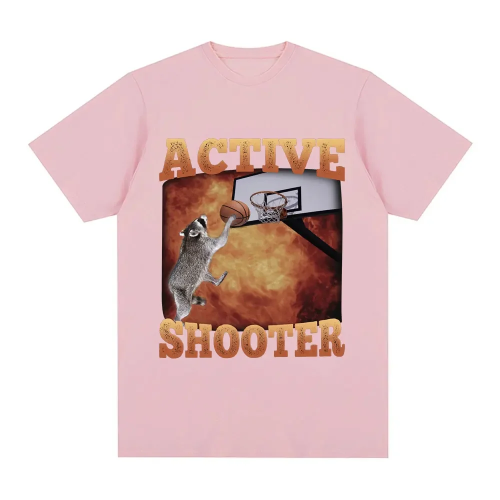 Active Shooter Fun Basketball Raccoon Pattern Women's Fashion Retro Short sleeved T-shirt Casual Large T-shirt