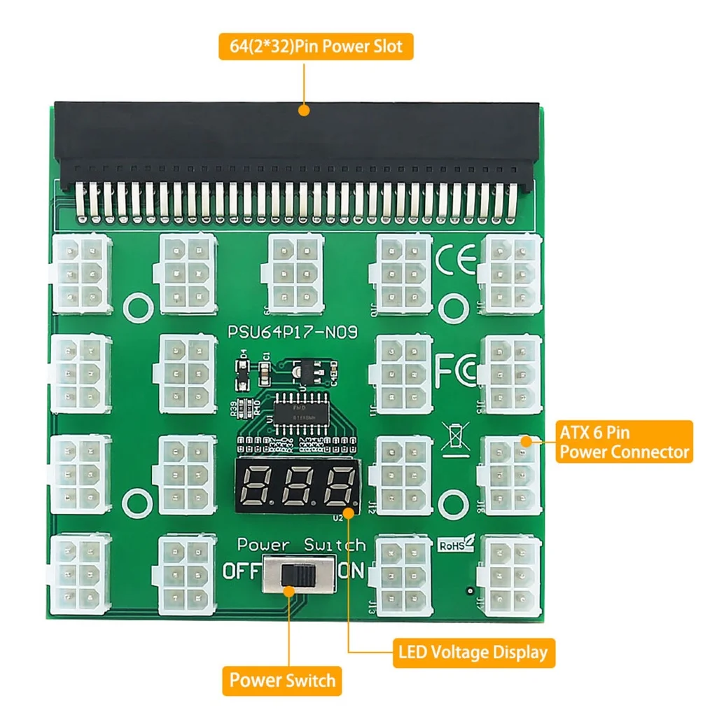 ATX 17x 6Pin 2000W Server PSU Power Supply Breakout Board Adapter for FUJITSU DPS-800GB