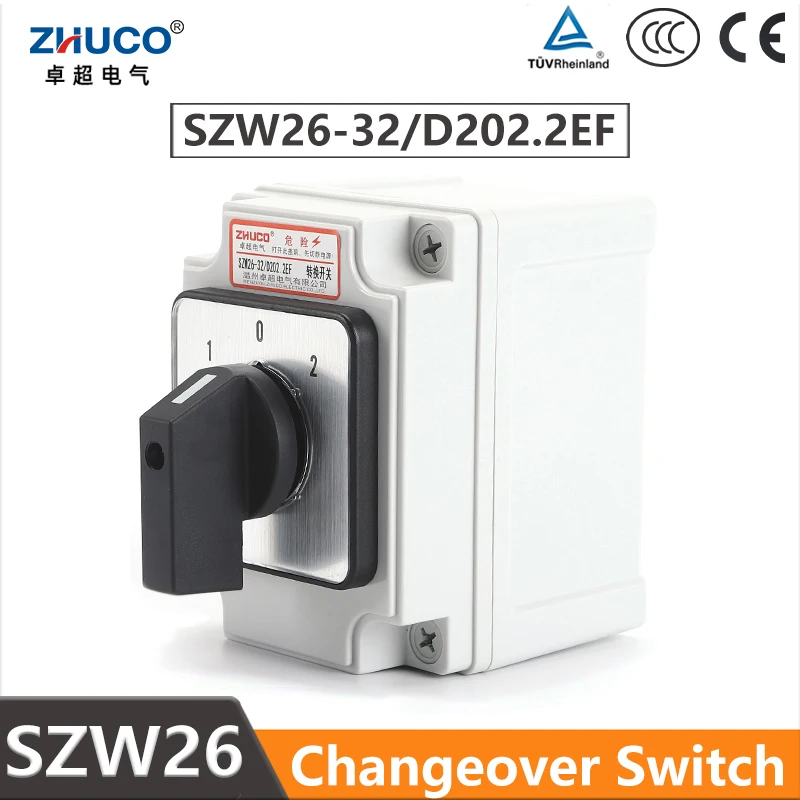 

ZHUCO SZW26/LW26-32/D202.2EF 32A 3-позиционный 2-фазный 8-винтовый универсальный поворотный кулачковый переключатель с водонепроницаемой коробкой