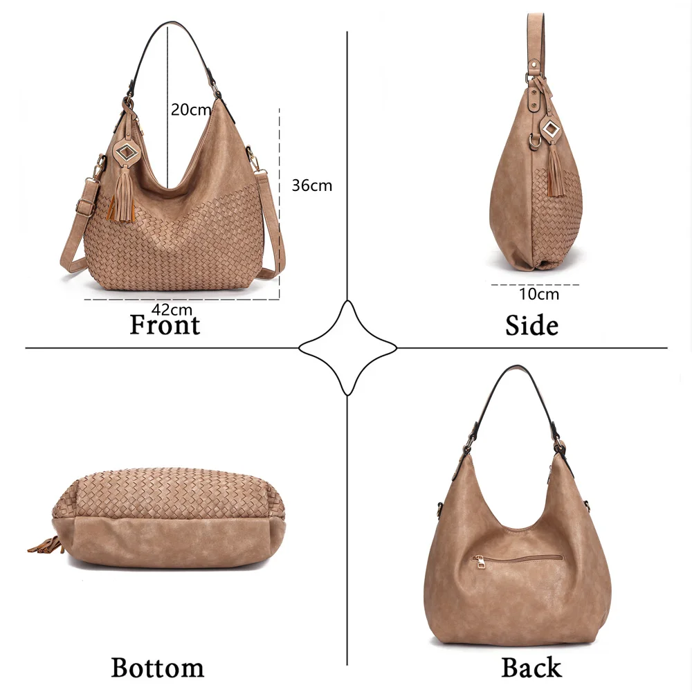 Fashion Classic Woven Hobo Bag, Minimalist Tassel Shoulder Bag, Ladies Handbag, On Sale PU Leather Bags