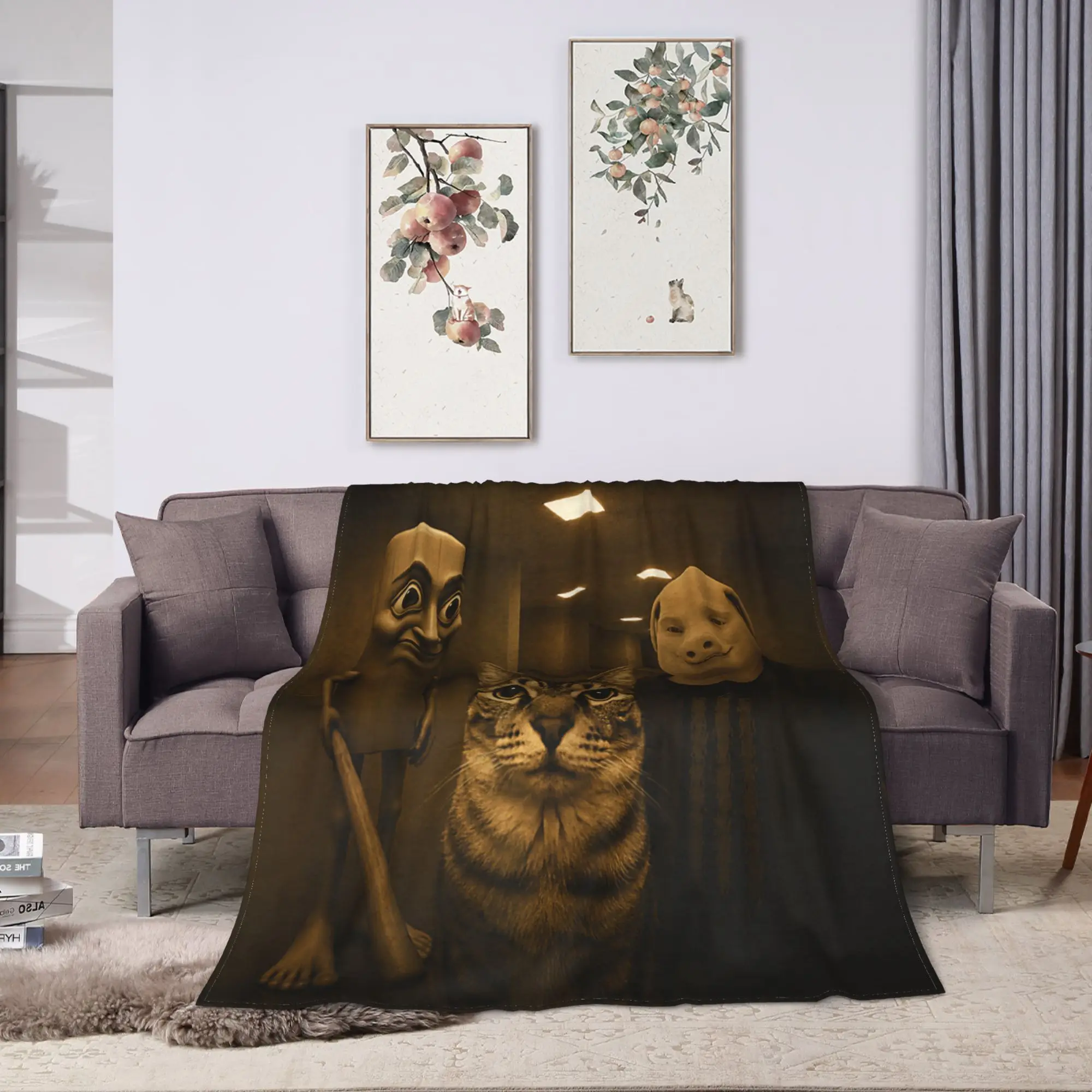 Meme Funny Zazuu Cat Silly Tung Sahur John Pork Retro Photo Blanket Winter  Soft Comfy Throw Blanket Bedroom Flannel Bedspread