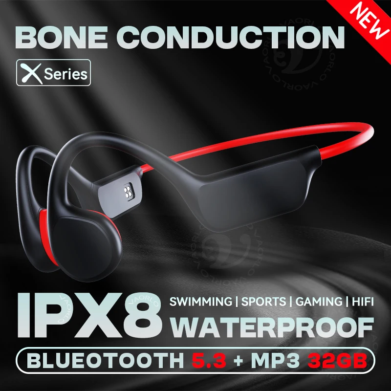 صحيح العظام التوصيل سماعات لاسلكية IPX8 مقاوم للماء السباحة الرياضة HIFI سماعات الموسيقى بلوتوث 5.3 MP3 32GB ذاكرة الوصول العشوائي