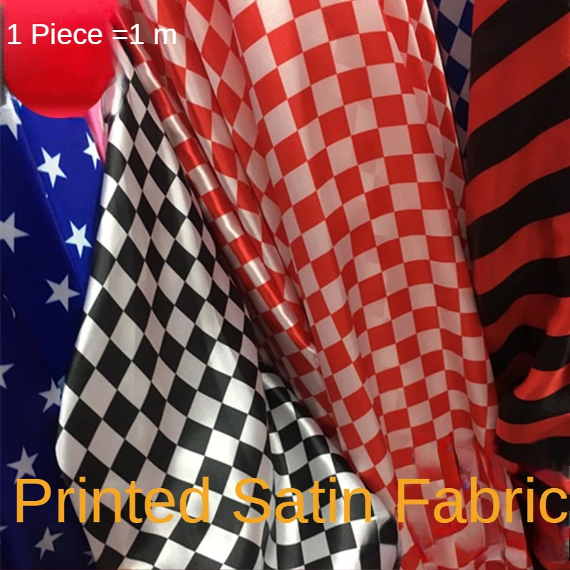 Printed Satin Fabric By The Meter for Clothing Diy Sewing Thin Drape Opaque Black White Red Plaid Star Cloth Textile Summer Soft
