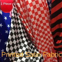 Printed Satin Fabric By The Meter for Clothing Diy Sewing Thin Drape Opaque Black White Red Plaid Star Cloth Textile Summer Soft