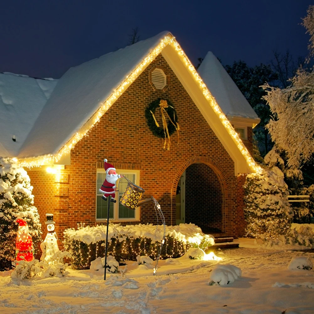 Arrosoir Solaire Père Noël avec Lumières, Lanternes Solaires, Décor de Jardin, Imperméable, Extérieur, Noël