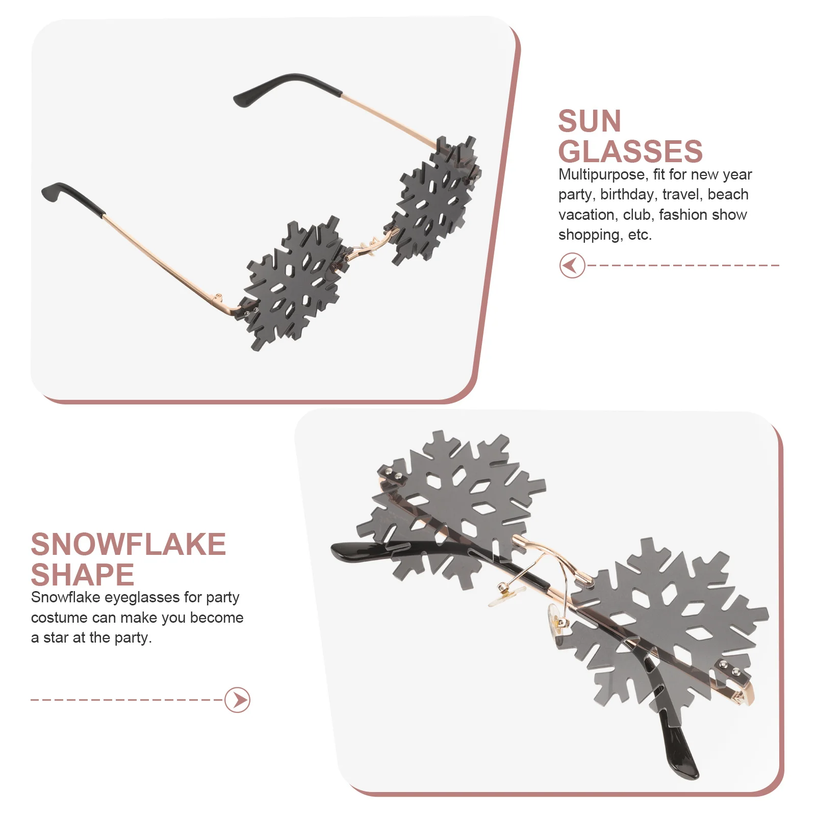 

1Pair Rimless Snowflake Sunglasses Christmas Party Photo Props Frameless Irregular Eyewear Chic Xmas Fashion Glasses