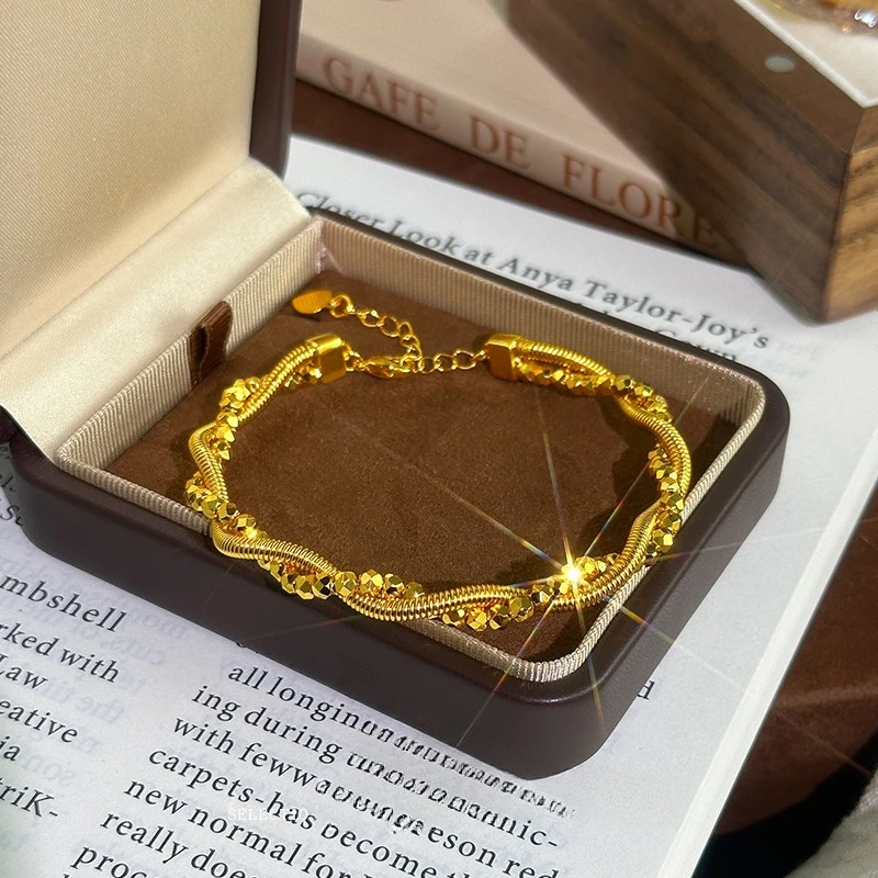 

Роскошный браслет K18 золотого цвета с бусинами из жареного теста, браслет для женщин, любовник, браслет на день Святого Валентина, день рождения, ювелирные изделия, подарки