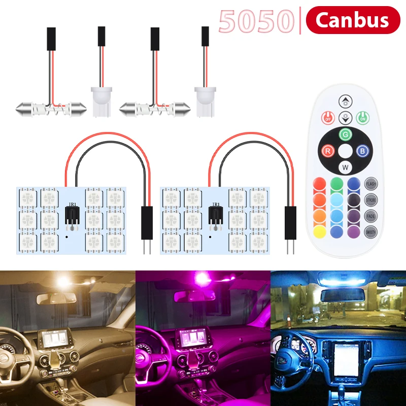 

2pcs C5W C10W LED RGB Car Interior Lights with Remote Control Multicolor Car Inteiror Bulb Dome Light Reading Door Lamp 12V