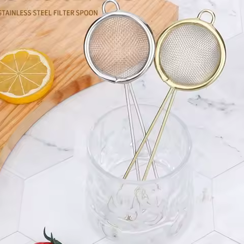 Portable Stainless Steel Fat Skimmer Spoon Easy to Clean Rust-Proof Tea Strainer Small Cocktail Sieve for Kitchen