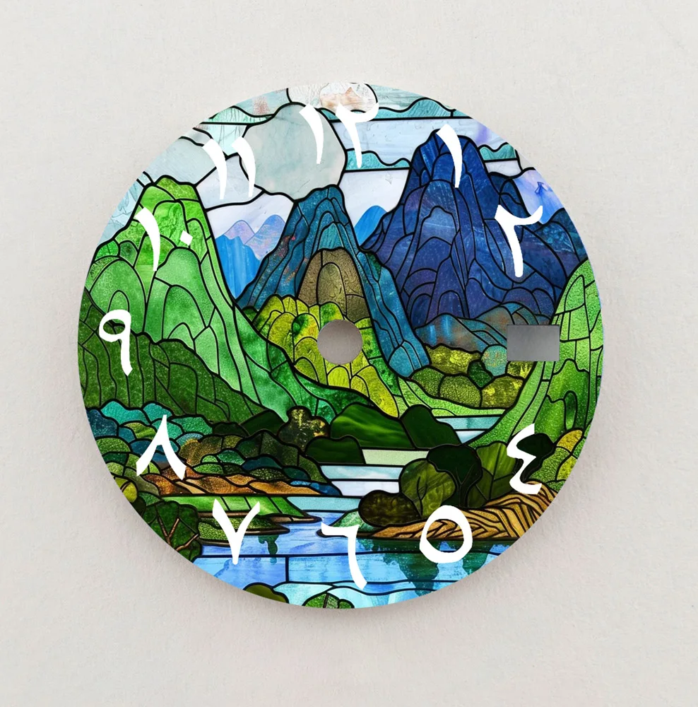 NH35 Dial 28.5 มม.ภูมิทัศน์ปริศนาSeriesตัวเลขอาหรับDial NH36 DialคุณภาพสูงDialโลโก้ที่กําหนดเองFit NH35/36 การเคลื่อนไหว