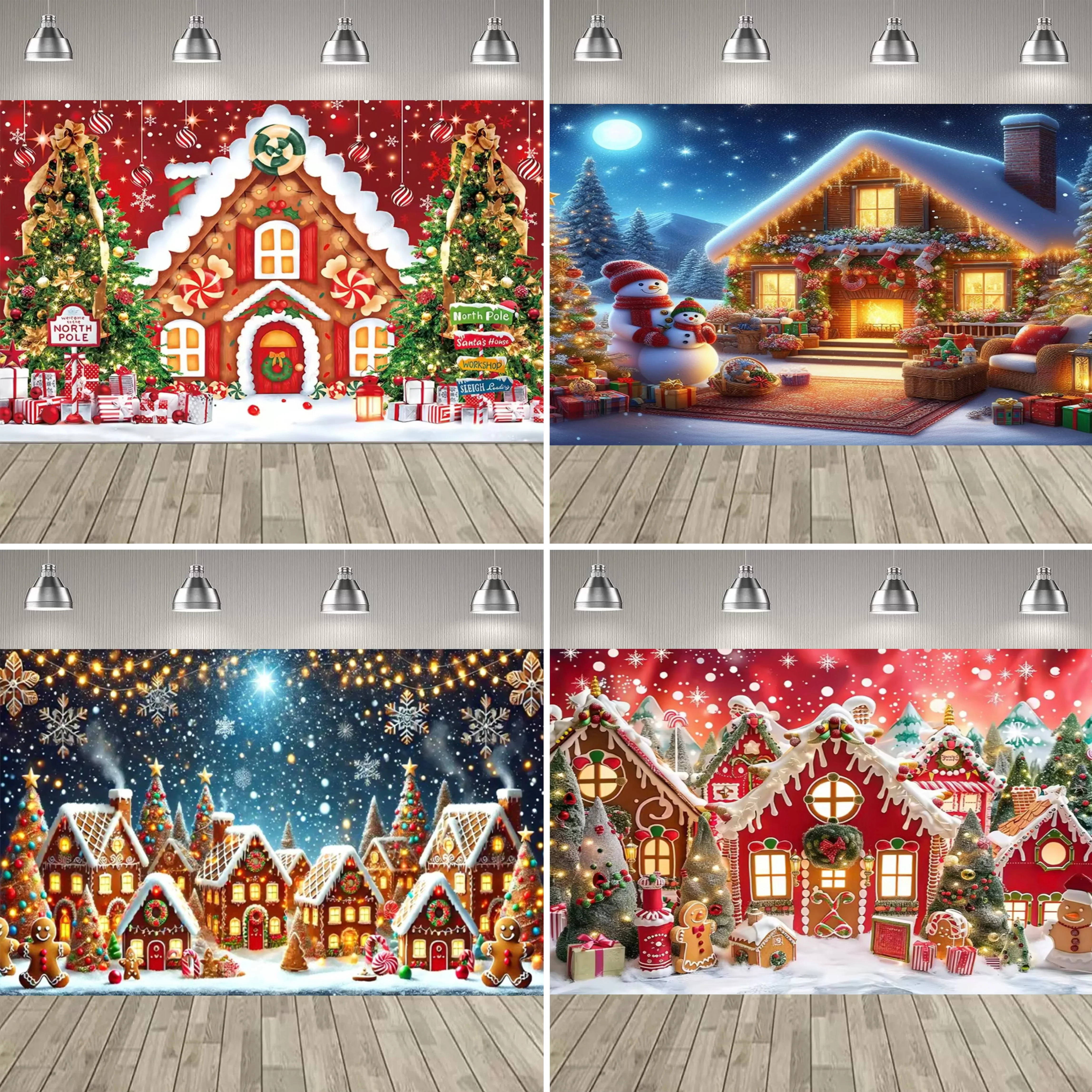 Verschneite Weihnachten Lebkuchen Haus Party Dekoration Hintergrund Weihnachtsbaum Süßigkeiten Schneemann Weihnachten Party Dekoration Banner Geschenk