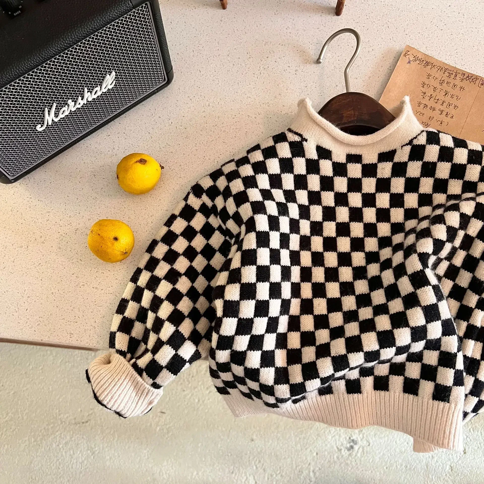 Fashion Children's Sweater Autumn New Arrival Toddler Boys Girls High-neck Plaid Sweater Baby Korean Turtleneck Warm Sweater Top