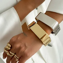 DIEZI Punk Square Wide Cuff Bangles Bracelets Party Jewelry Hip Hop Vintage Gold Silver Color Geometric Spring Bangles Women Men
