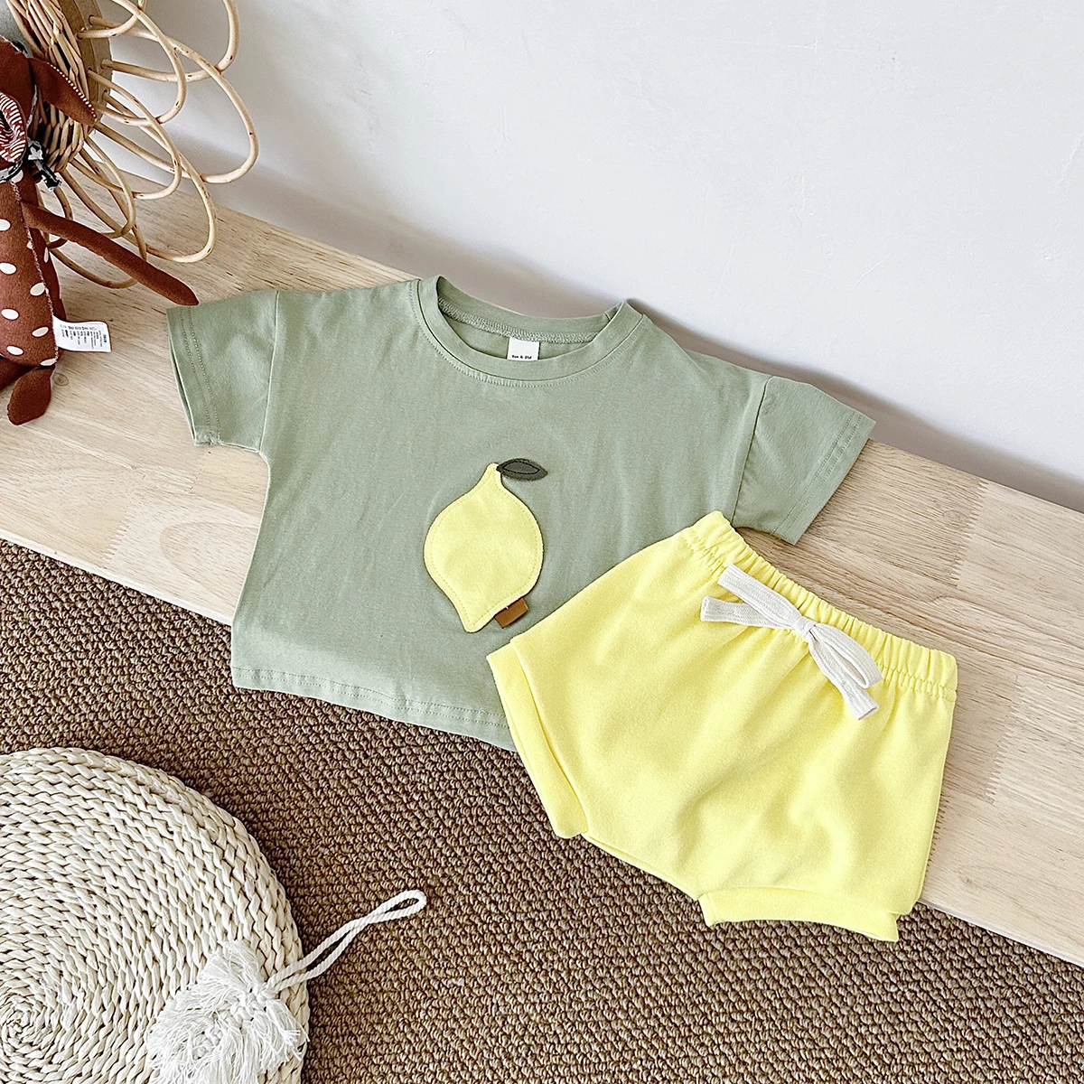 New Summer Baby Clothes Set Infant Toddler Fruit Lemon Print Round Neck T-shirt+Shorts Newborn Boys Girls Outfit Set 2PCS