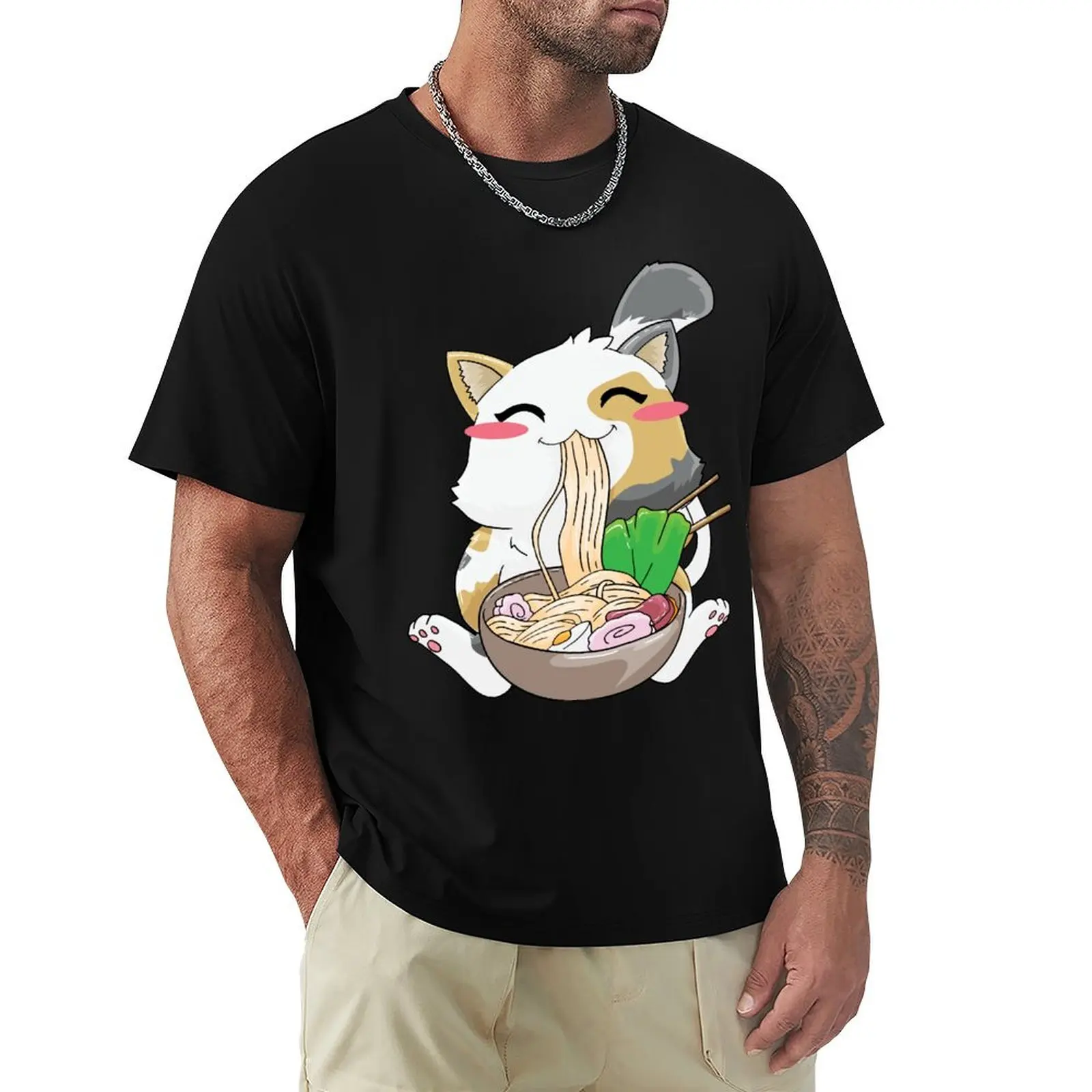 

Cat Ramen Noodles Anime T-Shirt oversized graphic tee shirts graphic tees Aesthetic clothing men clothes