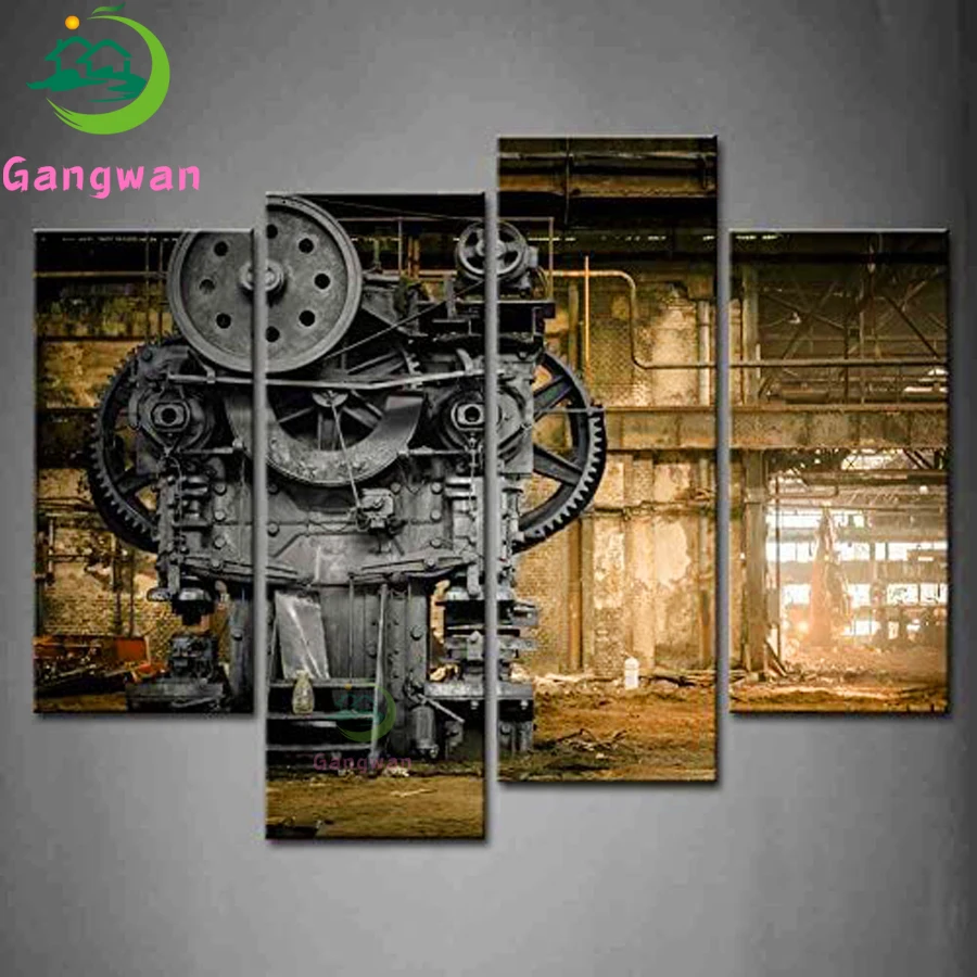 Wall Art Metallurgical Firm Waiting for A Demolition Machine Old Factory diamond Painting cross stitch Picture Home 4 pcs Decor