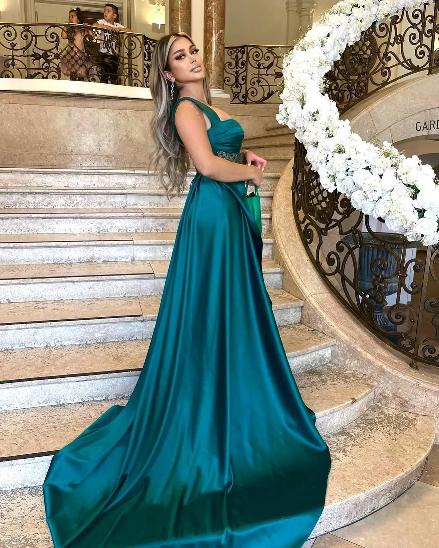 Charming Beaded Mermaid Prom Dresses Pleated Evening Dresses Strapless Neckline Sweep Train Satin Special Occasion Formal Wear