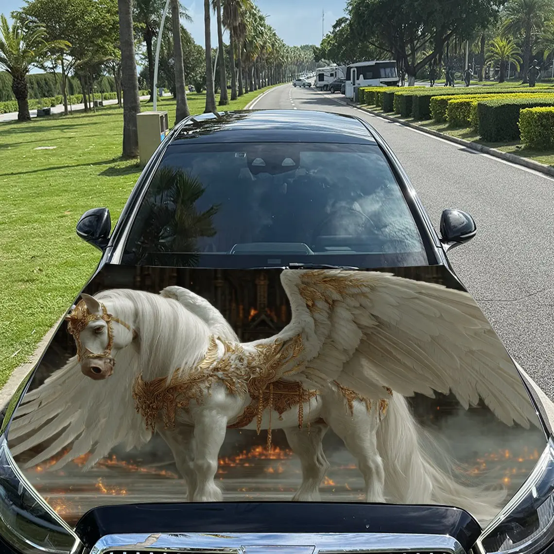 

Dreamy White - Winged Pegasus Print car hood stickers, waterproof self-adhesive, scratch resistant, easy to stick, durable car P