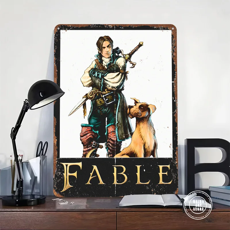 Fable Video Game With Hero and Dog Printed Poster Customized Retro Wall Art Vintage Metal Tin Signs for Bathroom Decor House
