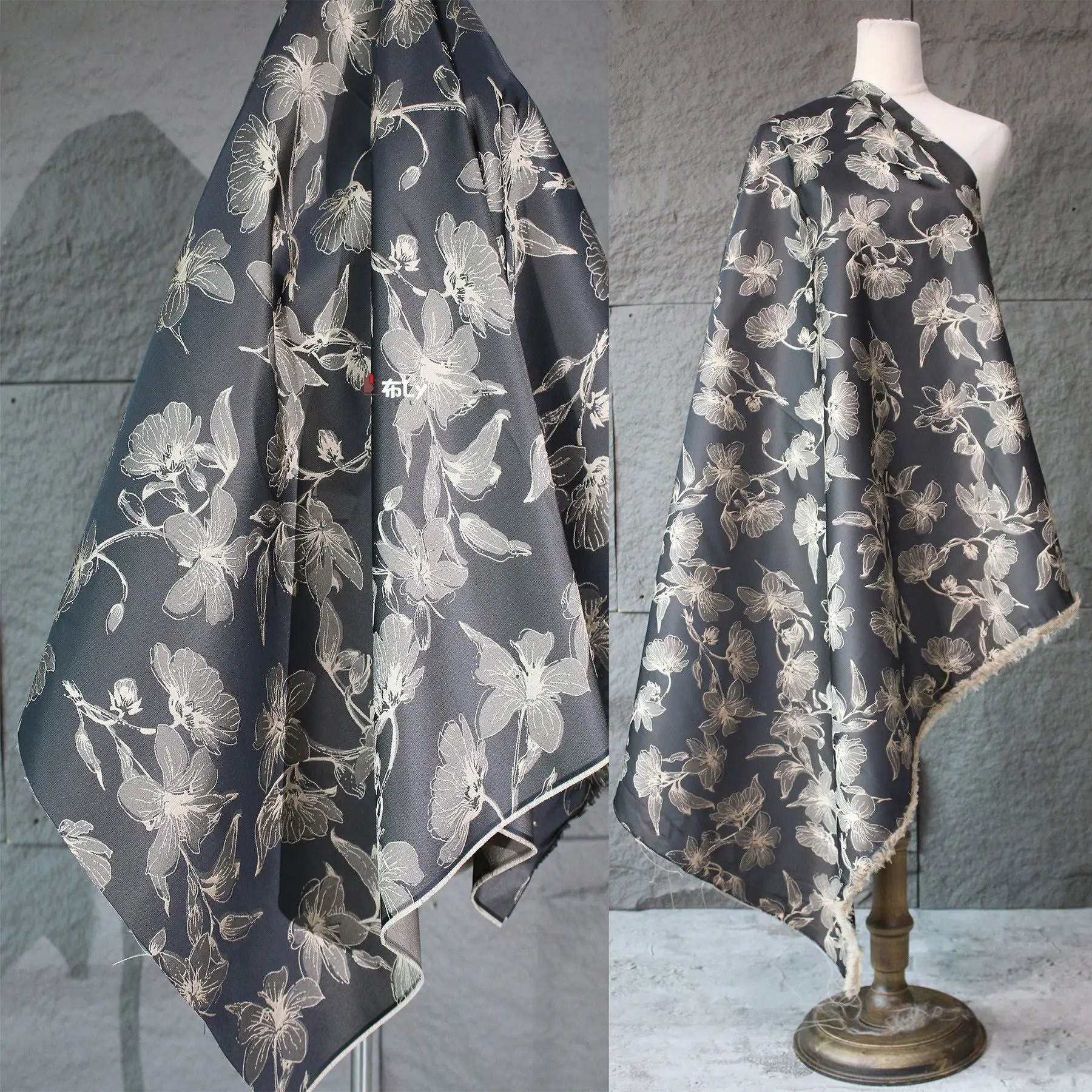 Vintage Embroidery Large Jacquard Fabric, Smooth Shiny Texture For Coats & Dresses, High-End Designer Refashion Material