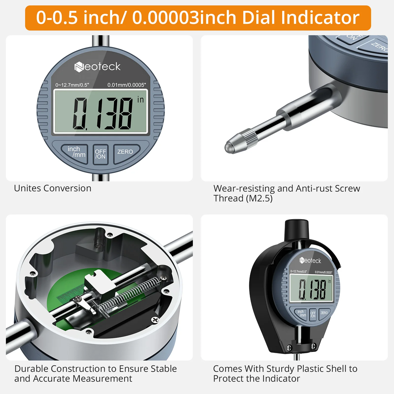 Neoteck Aluminum Alloy Digital Indicator Bore Gauges 50-160MM Indicator 0.01MM Dial Bore Gauge Internal Measure Cylinder tool