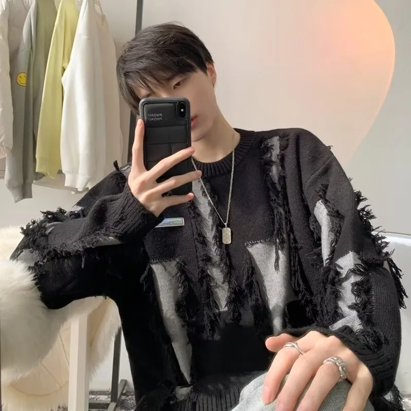 

Свободный крой, мужской трикотаж, круглый, теплый, из полиэфирного волокна, осень-зима, большой размер 250, японская повседневная верхняя одежда