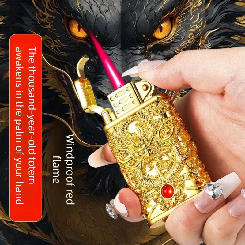 New relief dragon retro metal Inflatable windproof high-quality gift butane simple China-Chic lighter