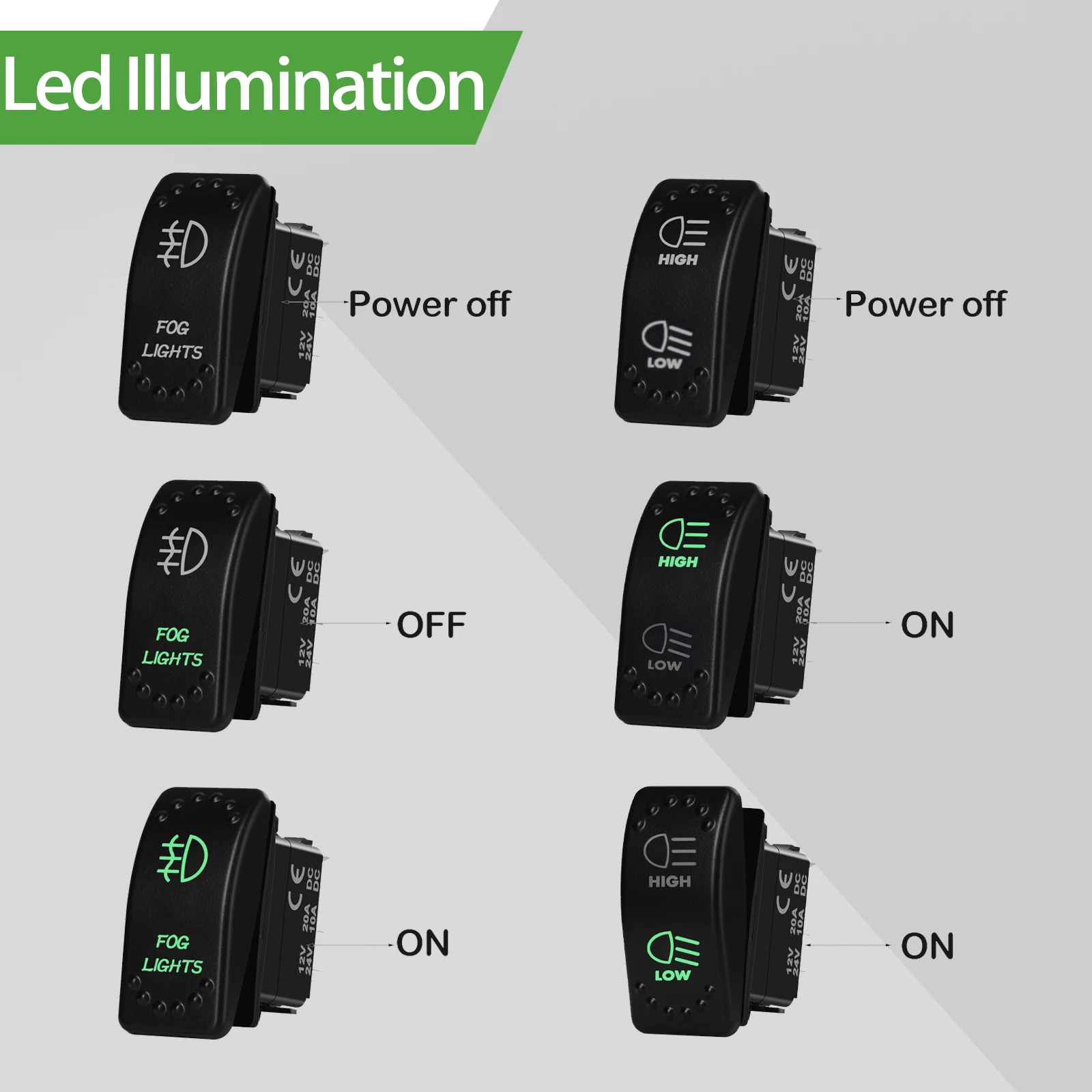 12 فولت 20A قارب سيارة الروك التبديل ON OFF / ON OFF ON تبديل التبديل الأخضر عمود إضاءة Led مرساة كشاف ضوء لشاحنة ARB كارلينغ نارفا 4x4