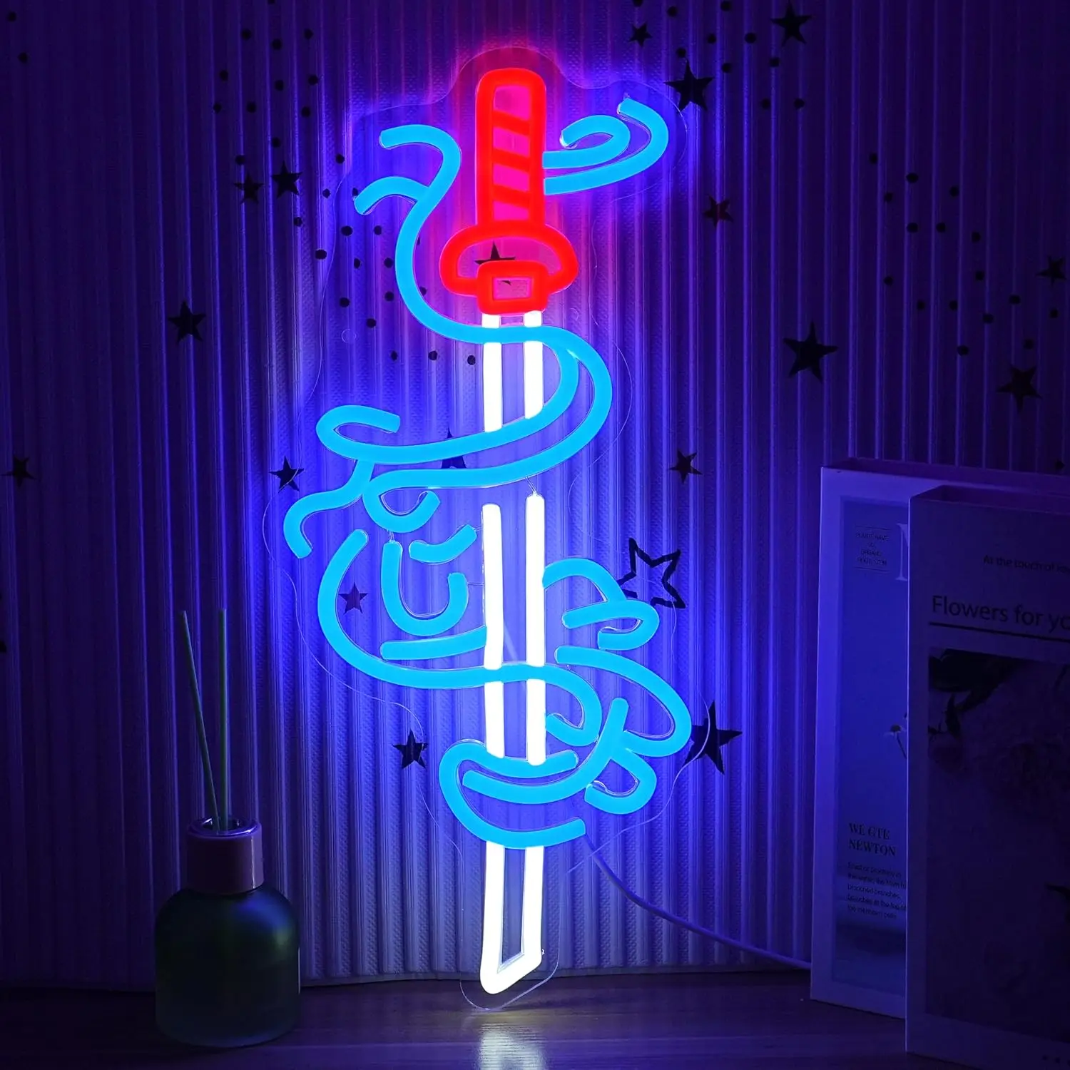 Sword Neon Sign USB Dimmable Japanese Samurai Sword LED Neon Light for Bedroom Game Room Gaming Lounge Man Cave Decor