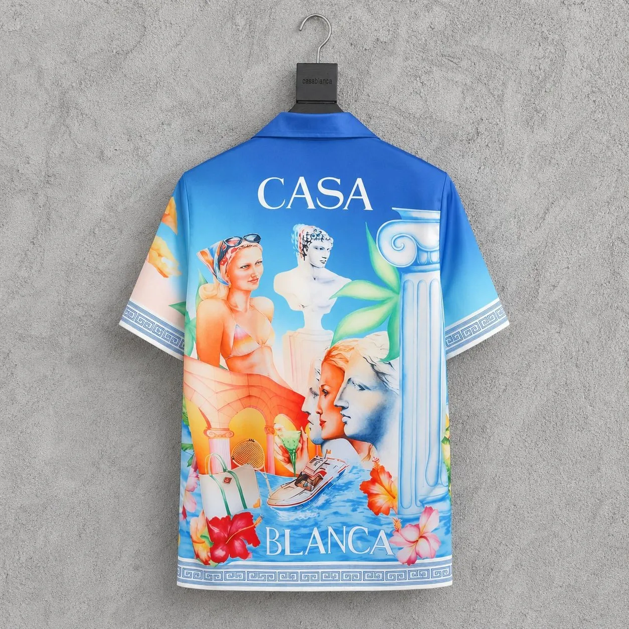 Casabulca Dream Beach Vacation Style Casual Hawaiian Men's Short Sleeve Shirt Loose Fit Polyester Youth Spring Season Print