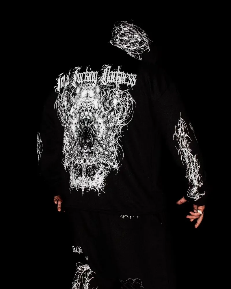 القوطية Harajuku هيكل عظمي داكن الشكل الرجال الأمريكيين هوديي شارع العليا الهيب هوب الشرير نمط كبير معطف المتضخم ملابس رياضية كاجوال #6