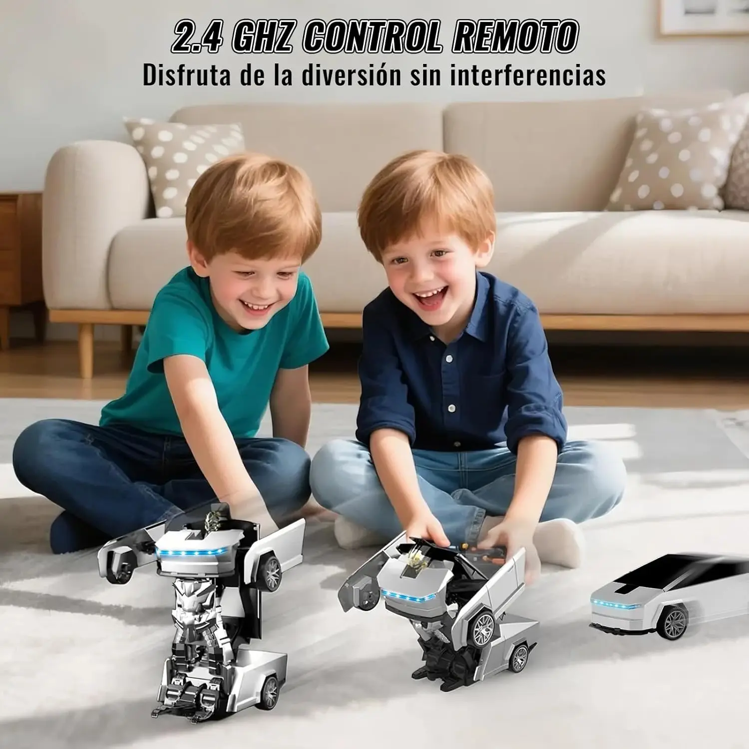 Samochód-transformer RC 2.4G - Transformacja jednym przyciskiem 360 °   Zabawka dla dzieci: driftujący pojazd z efektem chłodnego światła, automatyczna demonstracja, ładowanie przez USB, idealna na prezent.