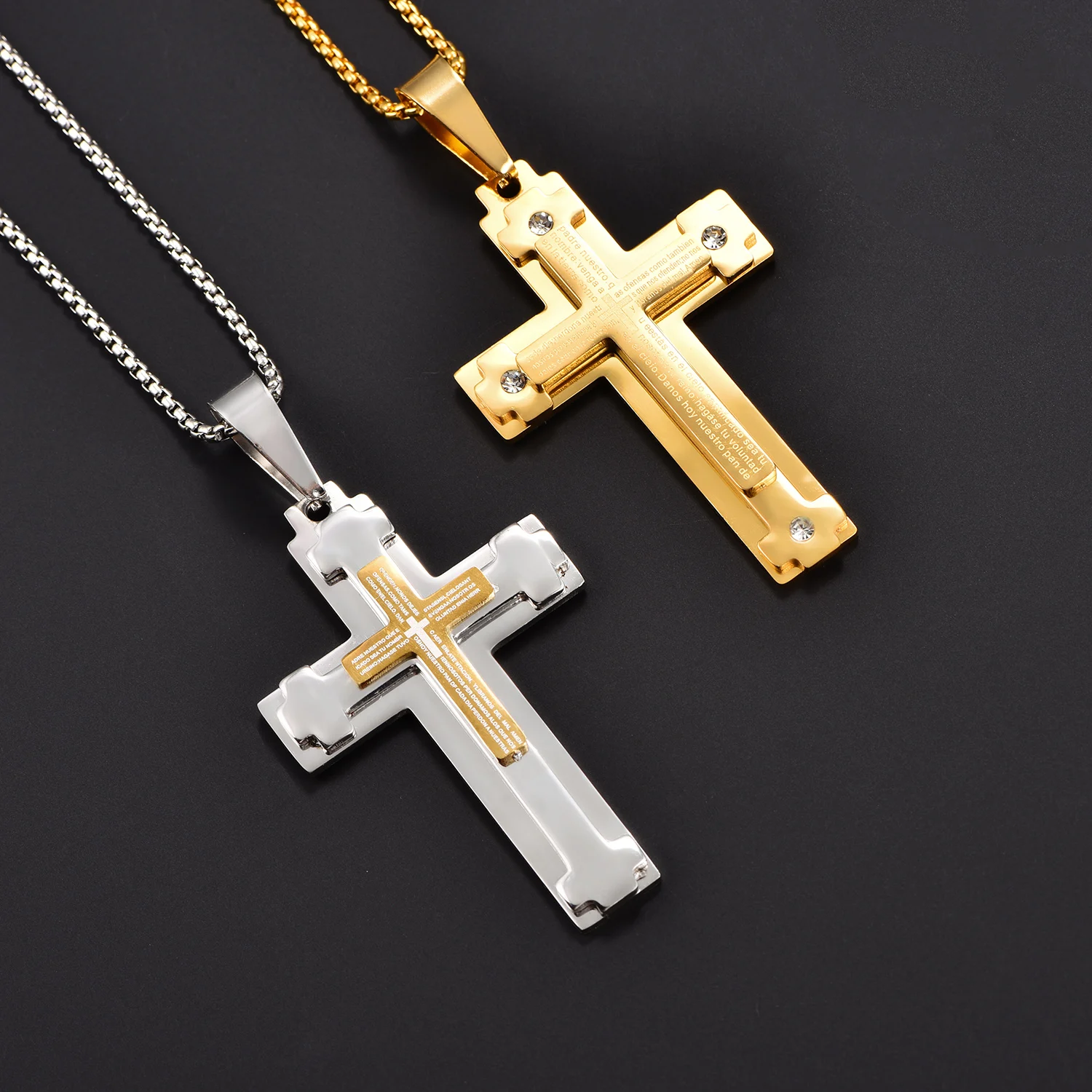 Jesus-Halskette für Männer aus Edelstahl mit Bibelkreuz-Anhänger, religiöser Zirkon-Charm-Schmuck, Gebets- und Taufgeschenk für Jungen und Männer – Detail 5