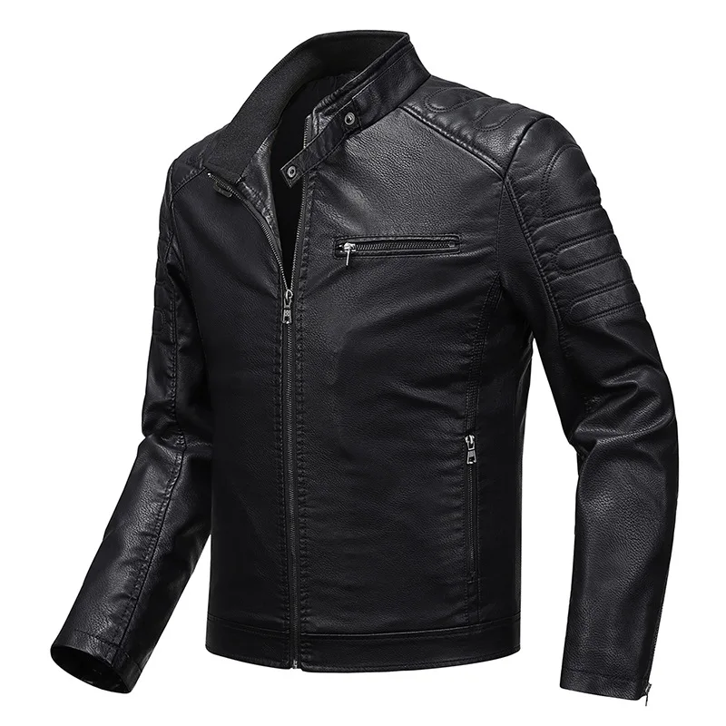 

2025 New Men's Leather Jacket Slim Fit Biker Motorcycle Style Jacket Autumn Spring Thin Coat Outerwear Fashion Casual Blazer