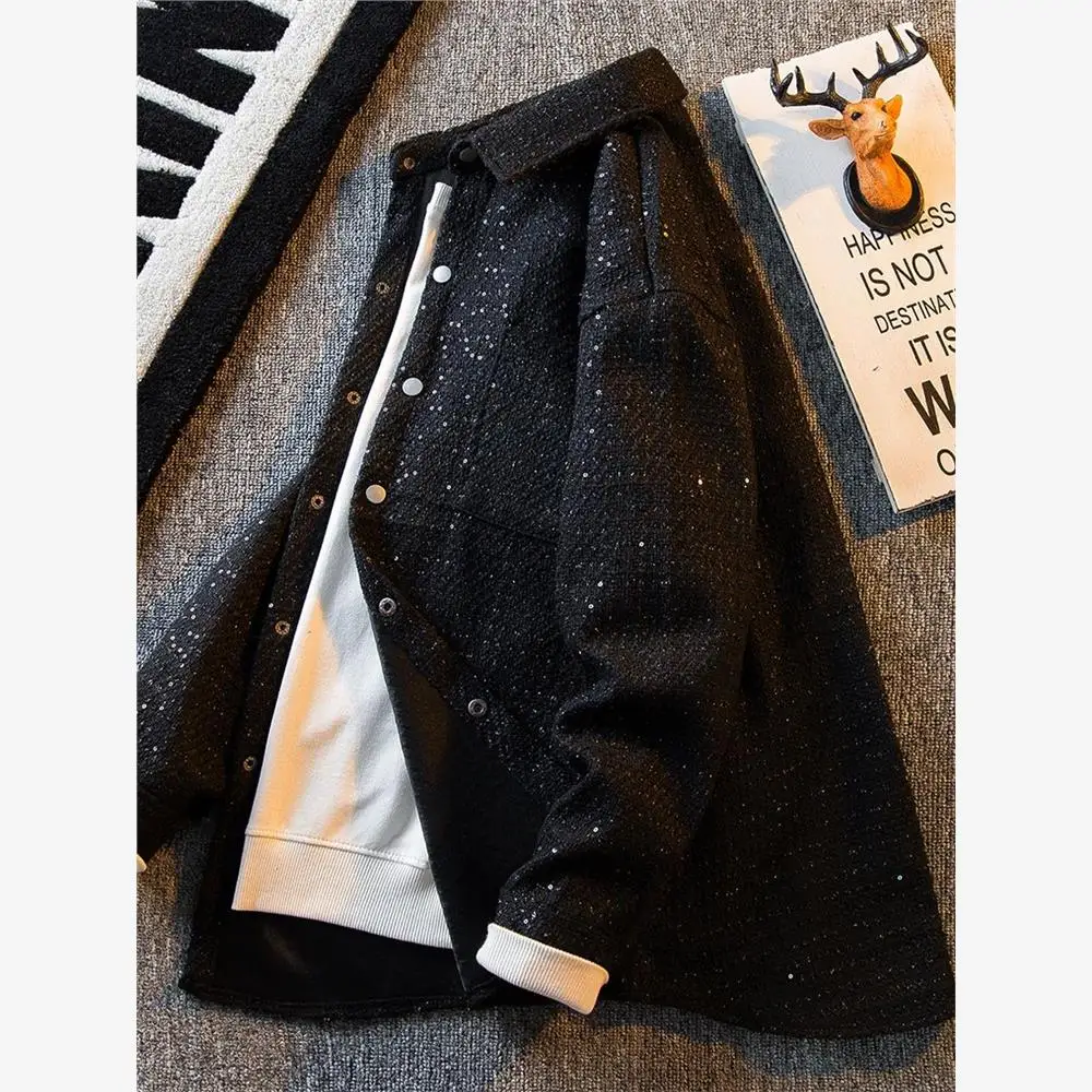 

Мужское джато iny с пайетками, весенне-осеннее повседневное пальто с откидным воротником Sli Haome ort Sve V-ne для среднего возраста и ли