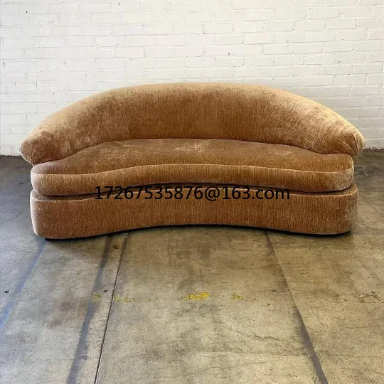 

Curved chenille velvet fabric sofa designer model room living room small apartment homestay Nordic light luxury three people