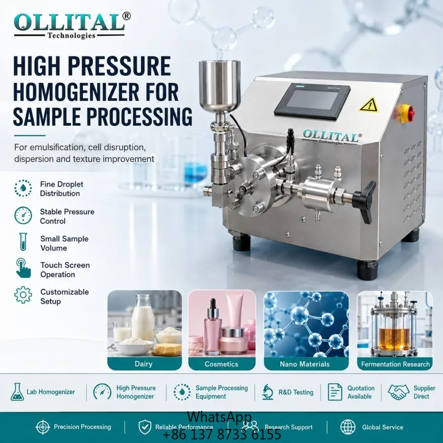 Ollital High Pressure Homogenizer For Microbial Cell Disruption Fermentation Broth And Sample Processing Research