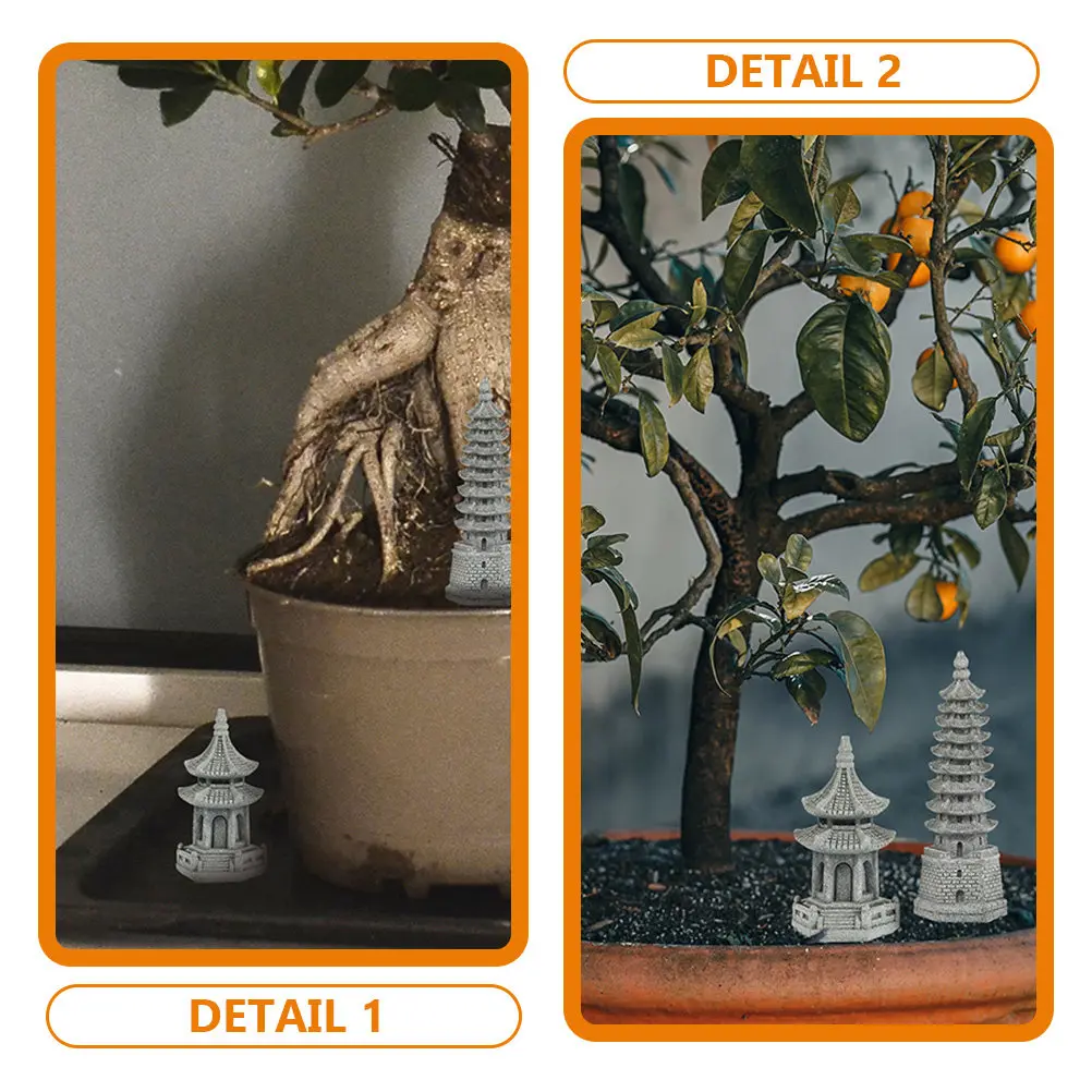 Pagoda-Shaped Sandstone Garden Ornament Set – 2pcs Micro Landscape & Bonsai Decor for Outdoor Indoor Gardening