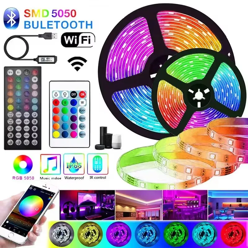 Wifi Led Strip Lamp Bluetooth 5M 10M 20M 5V USB 5050 Rgb Tape Work With Alexa Music Ribbon Flexible Christmas Decor Light Luces