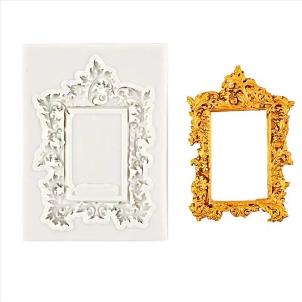 4Pcs Baroque Photo Frame Fondant Molds Embossed Design Vintage Silicone Frame Molds Flexible Solid Color Air Dry Clay Molds
