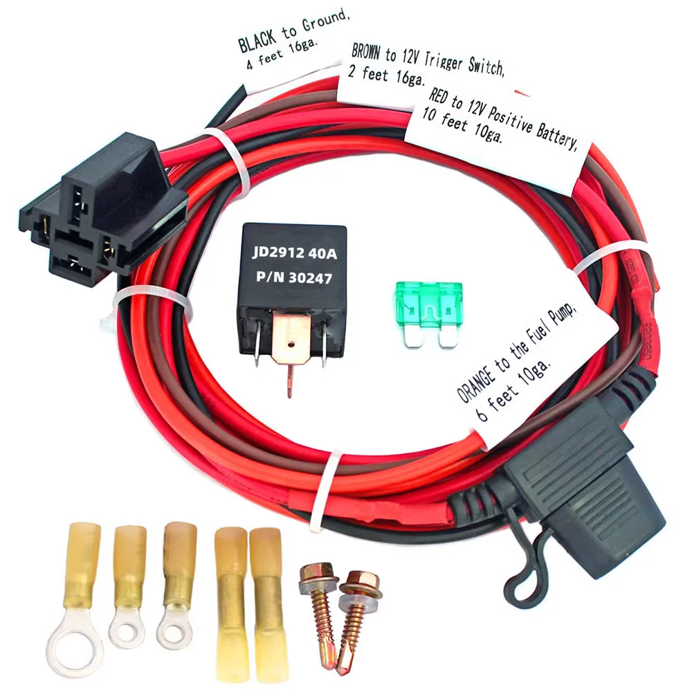 

Fuel Pump Wiring Harness Kit Relay Bypass 40 AMP Waterproof Relay Switch Kit Heavy Duty Long Wires Fit 12V System P/N 30247